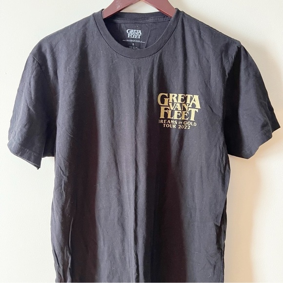 Greta Van Fleet 2022 Tour T-Shirt Size Large Dreams in Gold Tour Black/Gold - Picture 2 of 6